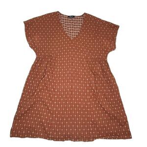Madewell Women Jacquard Dolman-Sleeve Mini Dress Rust Babydoll Cotton Size M